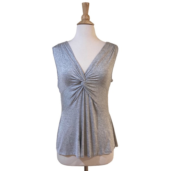 Twist Knot Front Deep V Neck Sleeveless Drapey Top - Picture 2 of 6